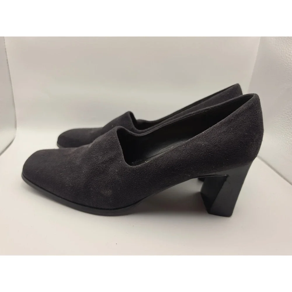 Liz Claiborne Black Suede Block Heel Pumps Square Toe Loafer Heels Womens 8M